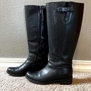 Blondo Knee High Black Leather Waterproof Boots, Wide Calf